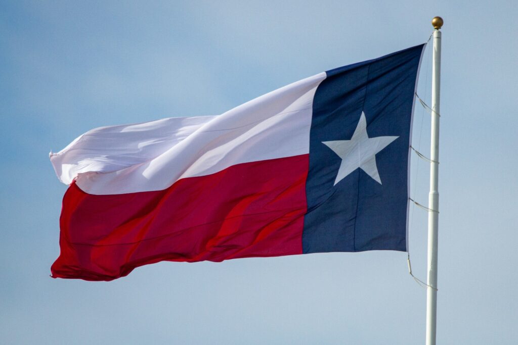 Texas state flag waving in the wind.